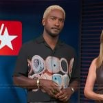 Scott’s black printed shirt on Access Hollywood
