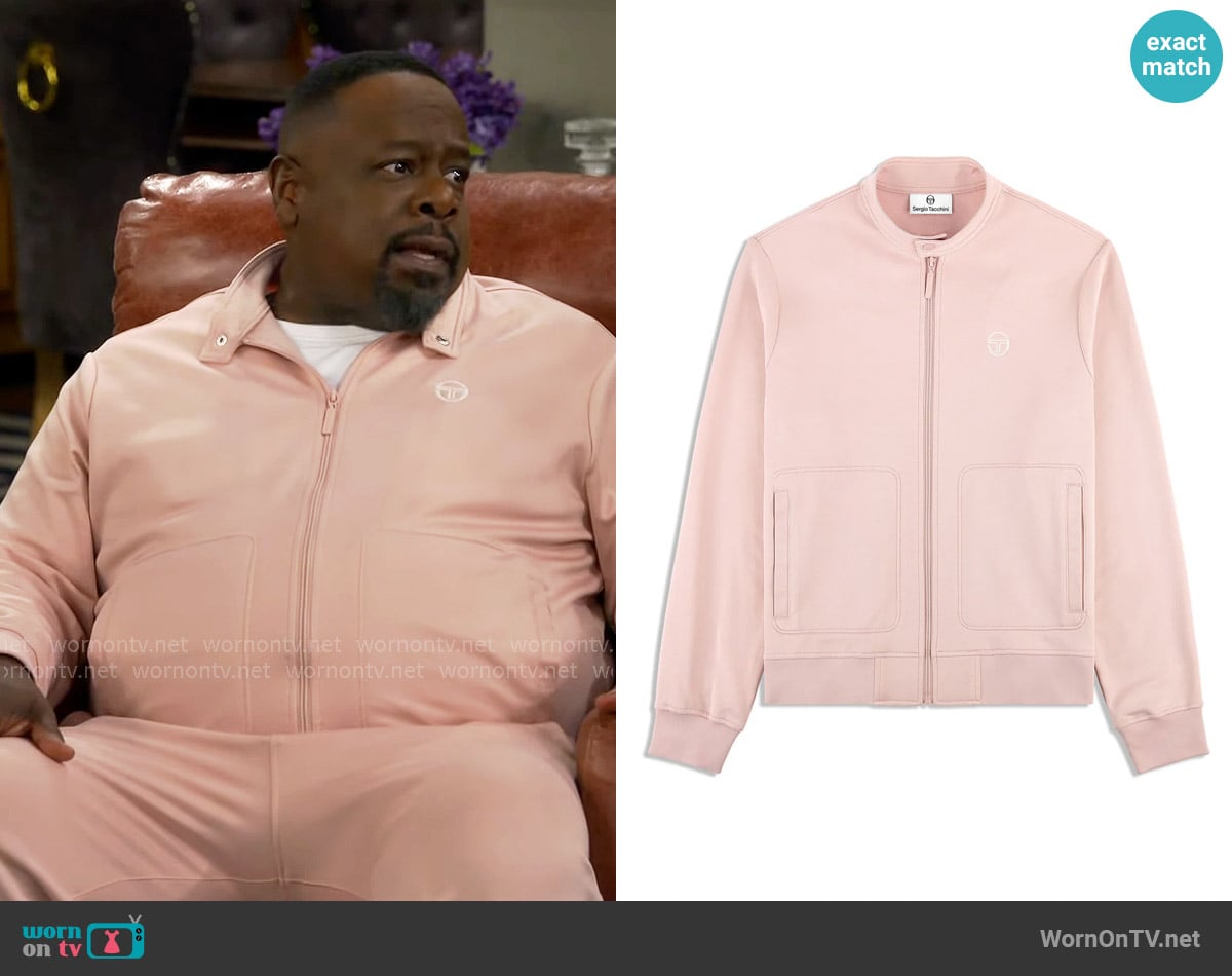 Sergio Tacchini Sandro Track Jacket in Pale Mauve worn by Calvin (Cedric The Entertainer) on The Neighborhood
