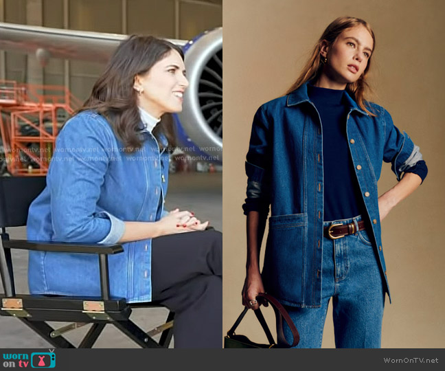 Sezane Will Jacket in Denim Blue worn by Liz Kreutz on Today