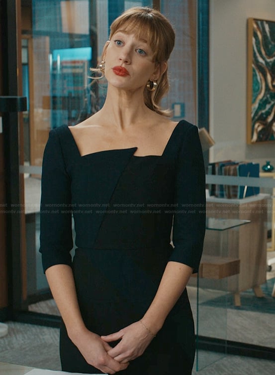 Shae’s colorblock asymmetric dress on Matlock