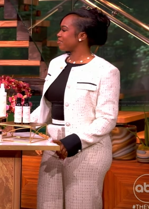 Shaina Rainford’s tweed jacket and pants on The View