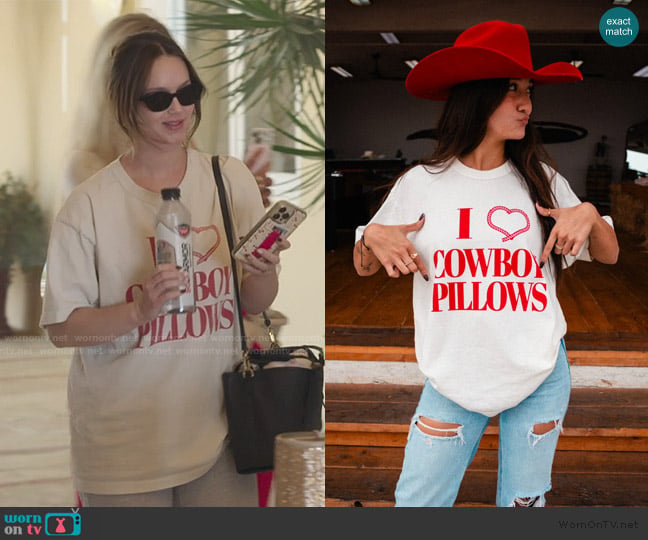 She is Gracie Lou I Heart Cowboy Pillows Tee worn by Mikayla Matthews on The Secret Lives of Mormon Wives