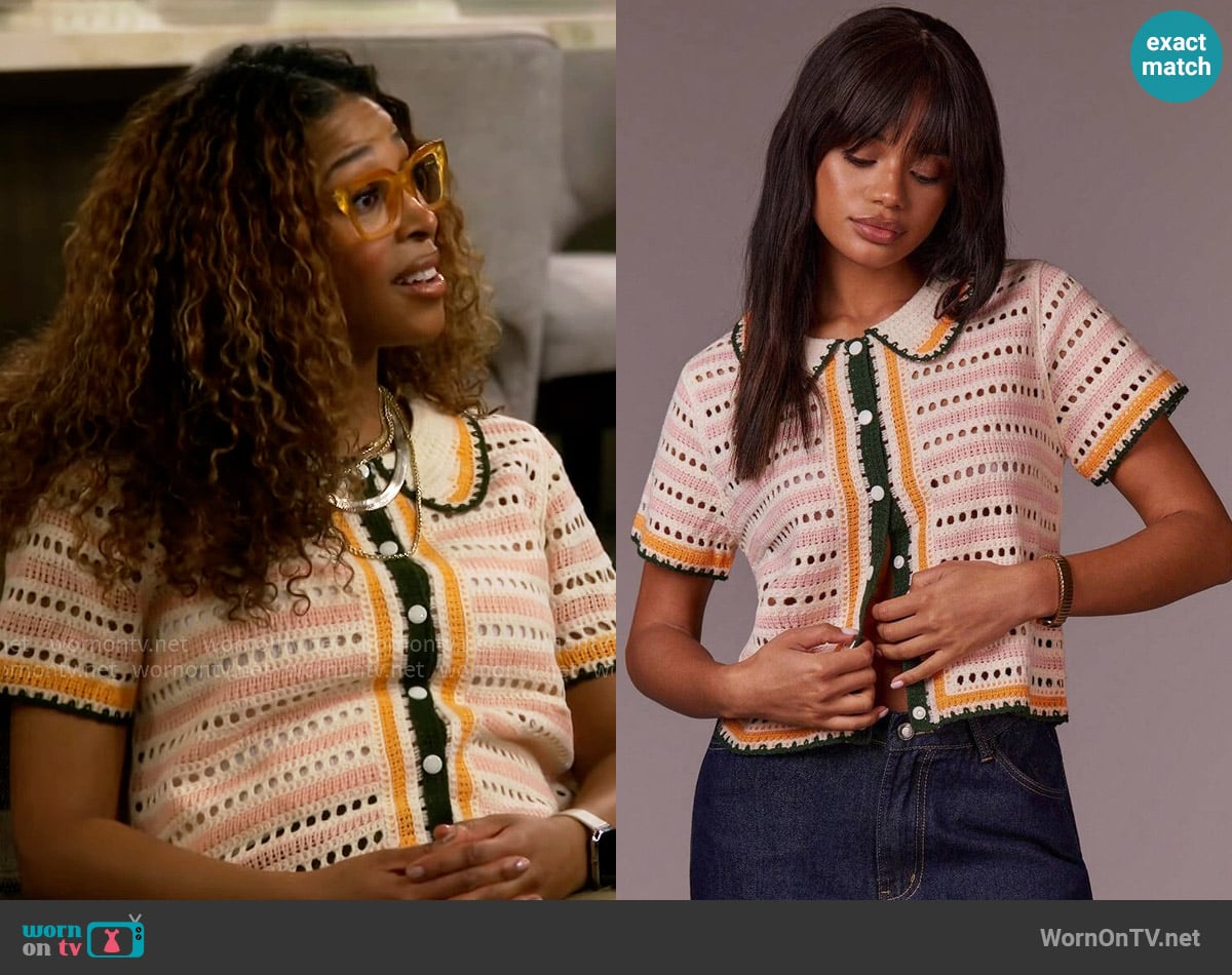 Shein Athîral Peter Pan Collar Knitted Top worn by Courtney (Skye Townsend) on The Neighborhood