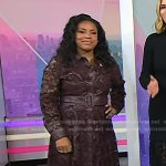 Sheinelle’s brown floral lace and leather shirtdress on Today
