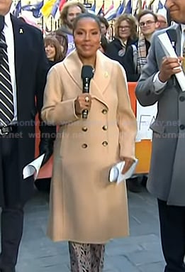Sheinelle’s beige shawl collar double breasted coat on Today