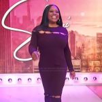 Sherri’s burgundy beaded dress with cutouts on Sherri
