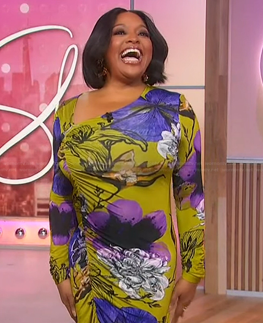 Sherri’s floral asymmetric mesh dress on Sherri
