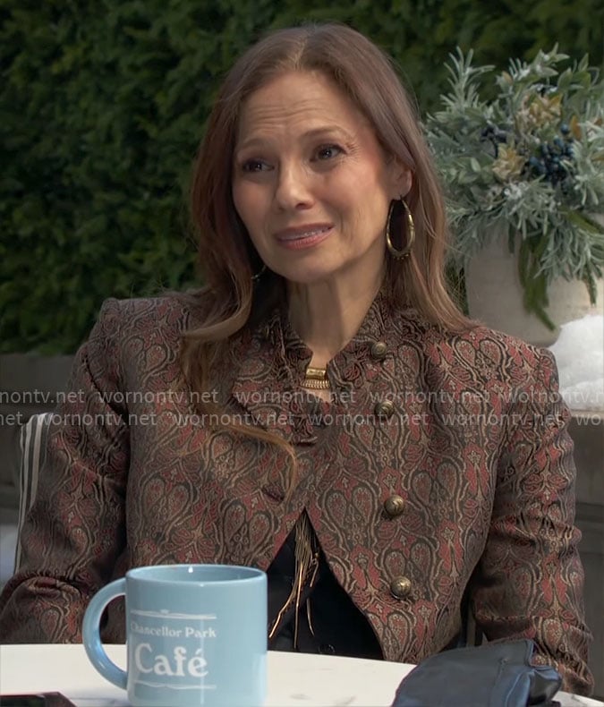 Sienna’s printed jacquard jacket on The Young and the Restless