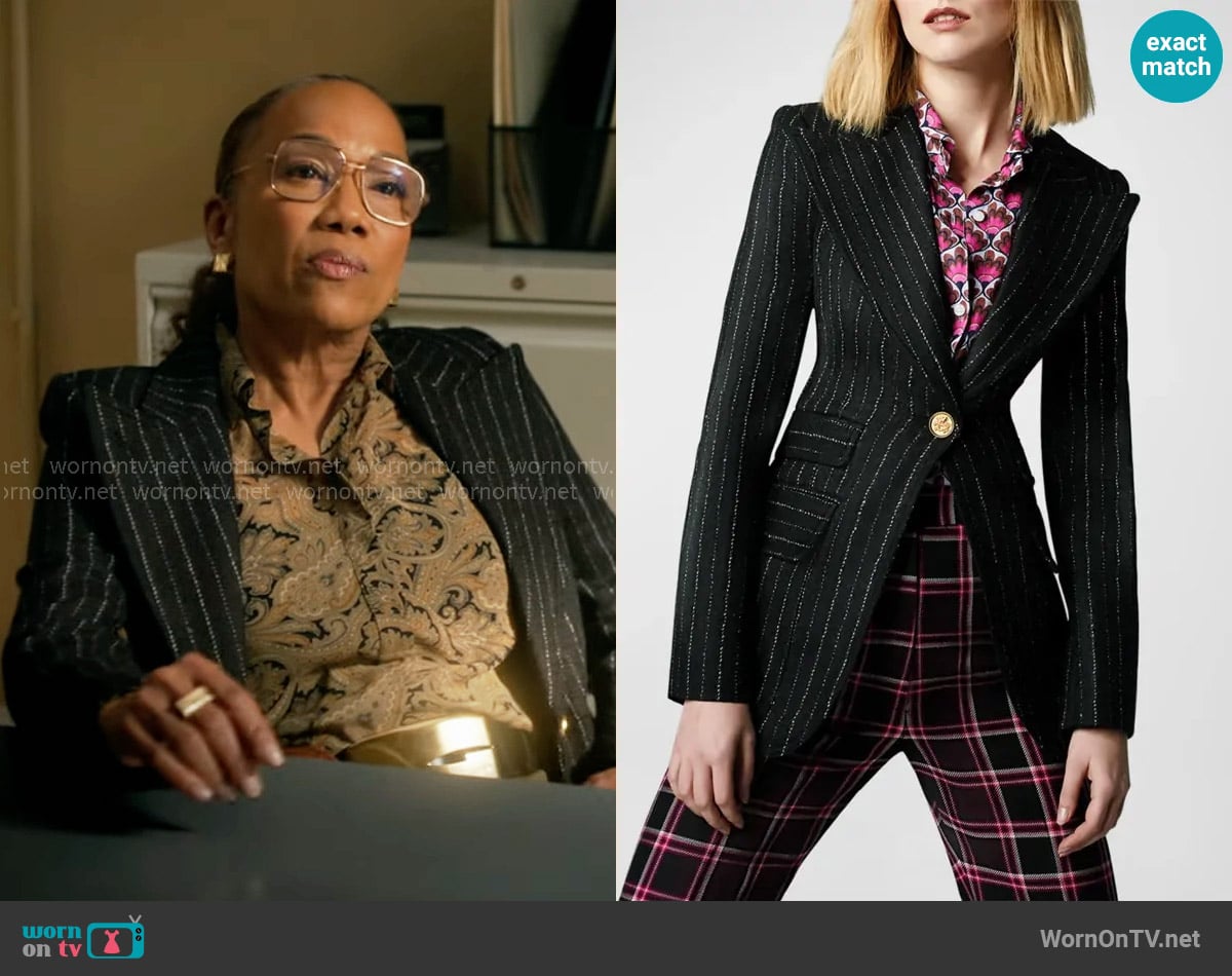 Smythe Birkin Pinstripe Wool Fitted Cutaway Blazer worn by Amanda Wagner (Sonja Sohn) on Will Trent