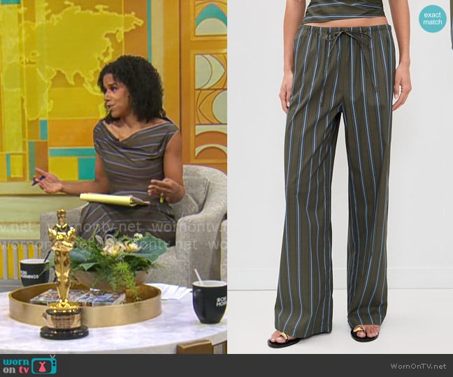 Staud Mateo Pants in Huntington Stripe worn by Adriana Diaz on CBS Mornings