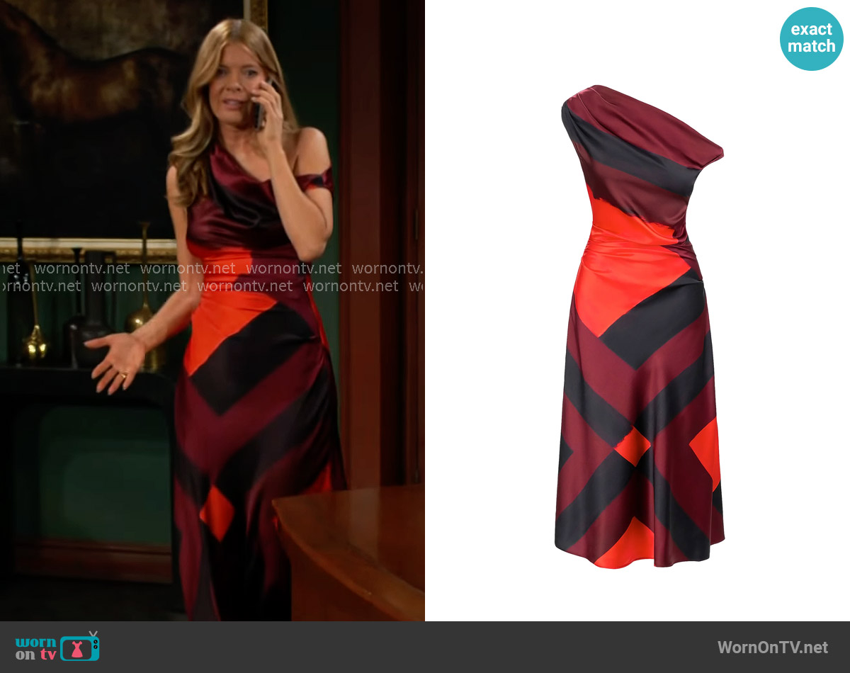 Staud Phare Dress in Ruby Prism worn by Phyllis Summers (Michelle Stafford) on The Young and the Restless