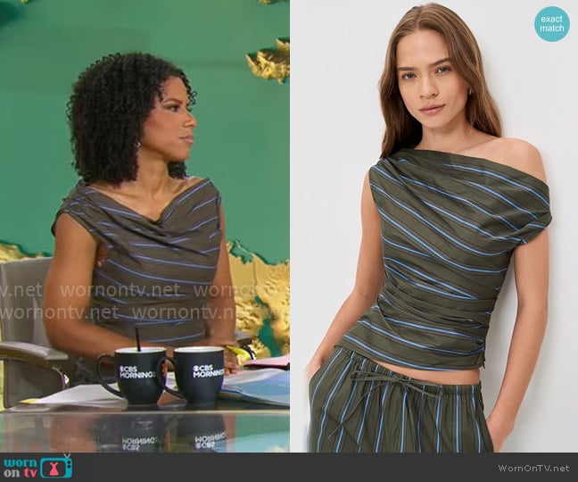 Staud Phare Top in Huntington Stripe worn by Adriana Diaz on CBS Mornings