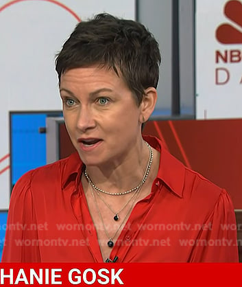 Stephanie Gosk’s red satin blouse on NBC News Daily