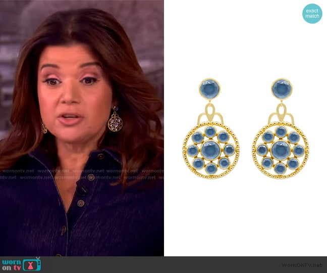 Susan Blake Tanzanite Gem Medallion Drop Earrings worn by Ana Navarro on The View