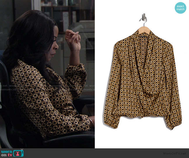 T Tahari Long Sleeve Faux Wrap Top worn by Ava Coleman (Janelle James) on Abbott Elementary