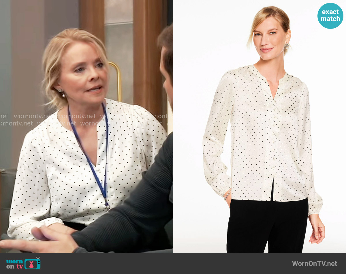 Talbots Band Collar Button Front Shirt in Luminous Dots worn by Felicia Scorpio (Kristina Wagner) on General Hospital