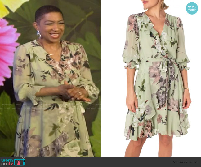 Taylor Dressses Floral Ruffle Faux Wrap Dress worn by Deja Vu on Live with Kelly and Mark