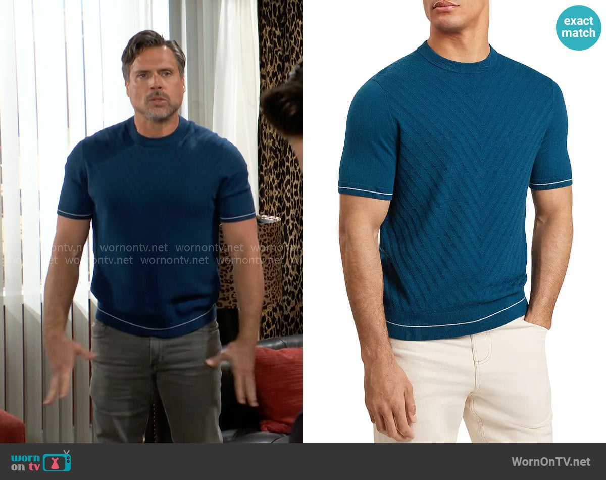 Ted Baker Canon Chevron Stitch T-Shirt in Dark Blue worn by Nick Newman (Joshua Morrow) on The Young and the Restless