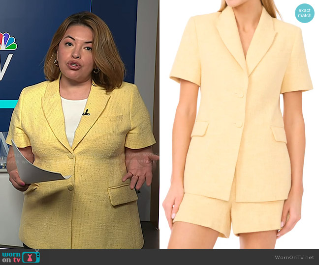Ted Baker Eugenia Short Sleeve Tweed Jacket in Creamed Corn worn by Gilma Avalos on NBC News Daily
