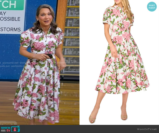 Ted Baker Violet Floral Cotton Midi Shirtdress in Pink Drink worn by Ginger Zee on Good Morning America