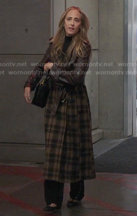 Teddy’s brown plaid leather trim coat on Greys Anatomy