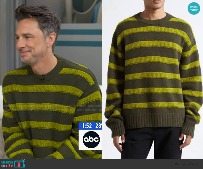 The Elder Statesman Ridgeline Stripe Oversize Cashmere Sweater worn by Zach Braff on Good Morning America
