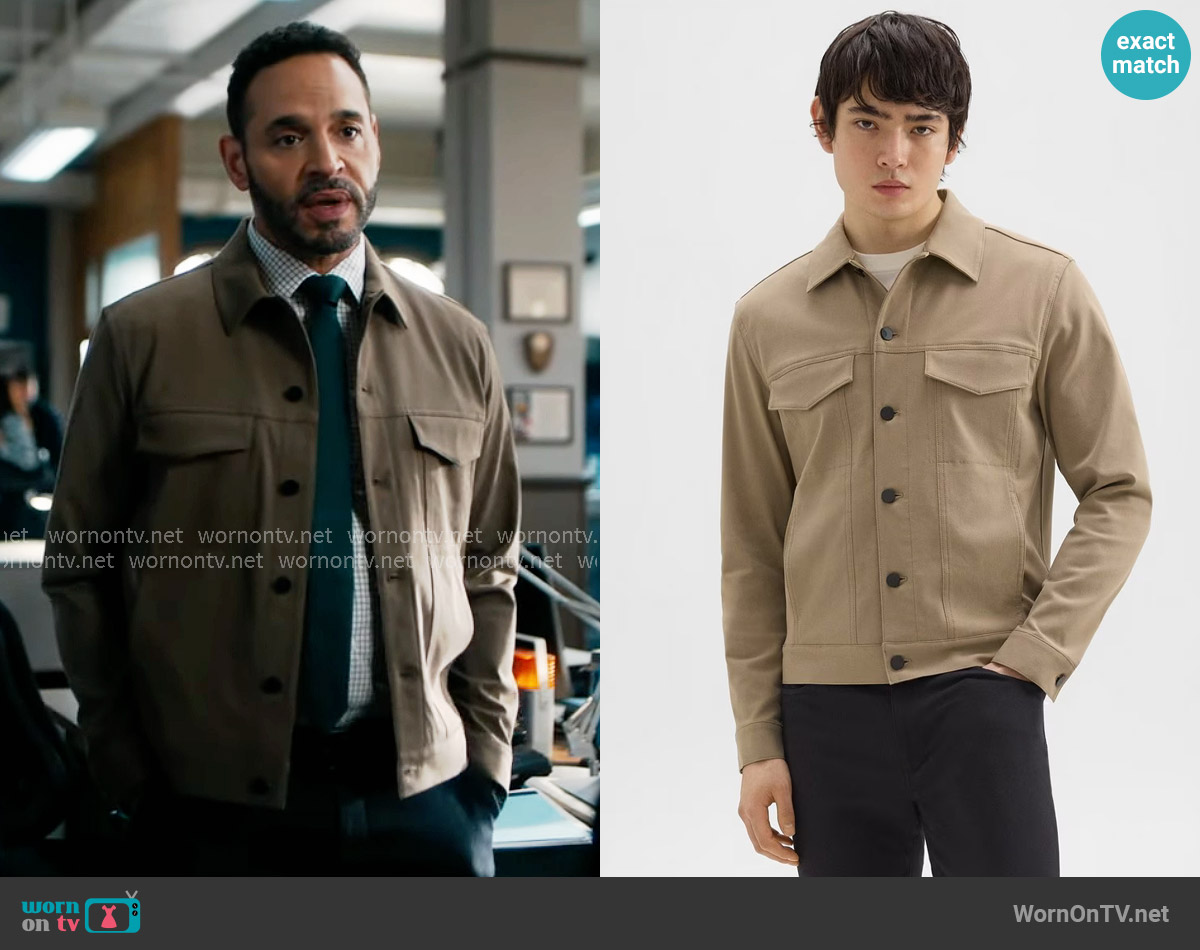 Theory River Jacket in Bark worn by Adam Karadec (Daniel Sunjata) on High Potential