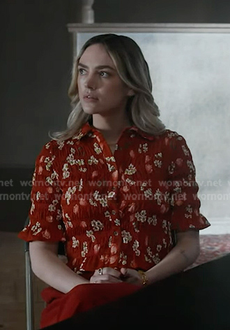 Tia’s red floral smocked top on 9-1-1