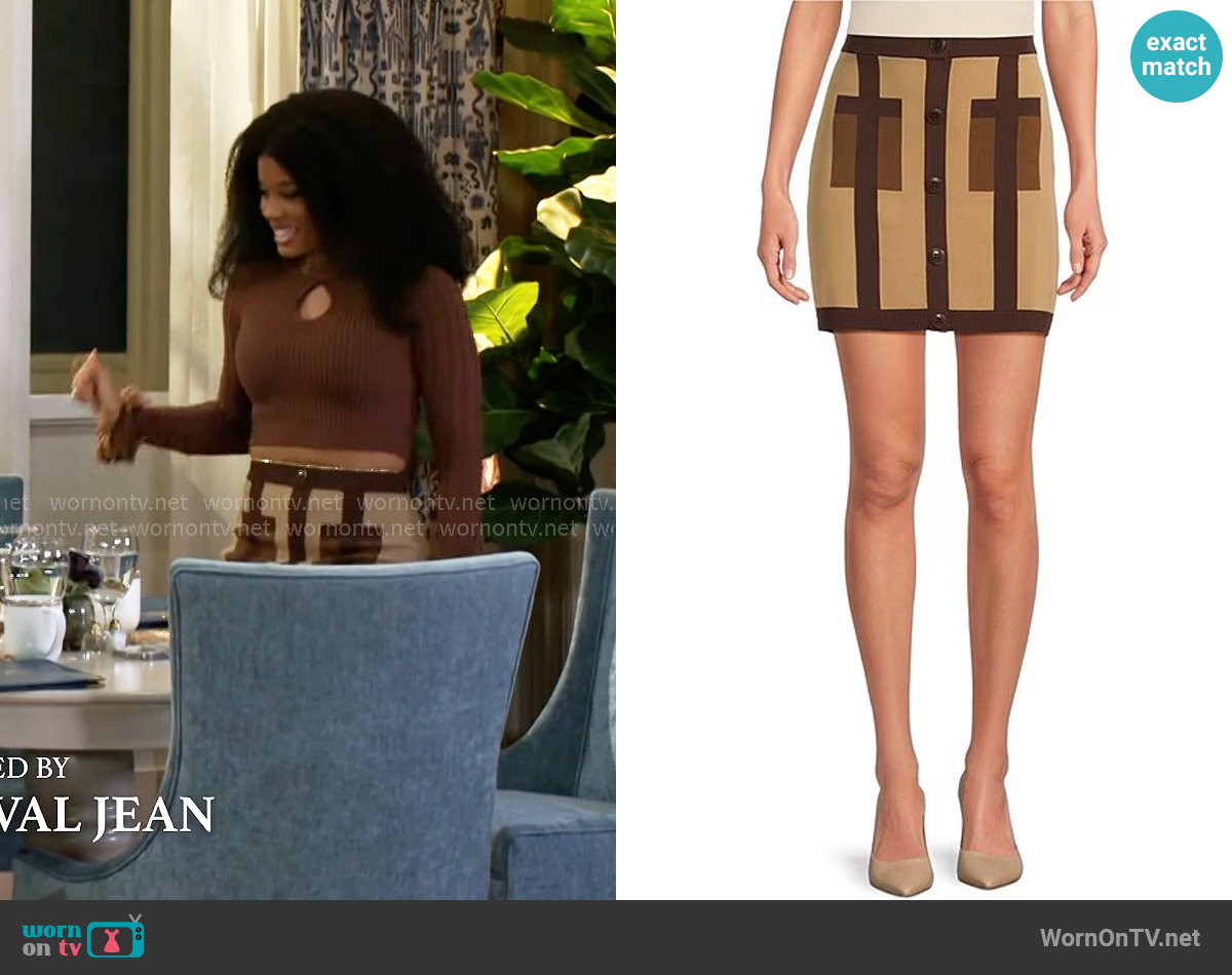 Trina Turk Artemis Colorblock Knit Skirt worn by Eva Thomas (Ambyr Michelle) on Beyond the Gates