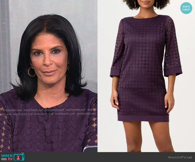 Trina Turk Jenica Three-Quarter Sleeve Shift Dress in Park Avenue Purple worn by Darlene Rodriguez on Today