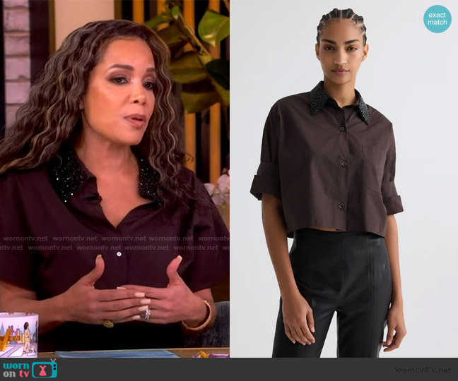 TWP Forever & Always beaded cropped shirt worn by Sunny Hostin on The View