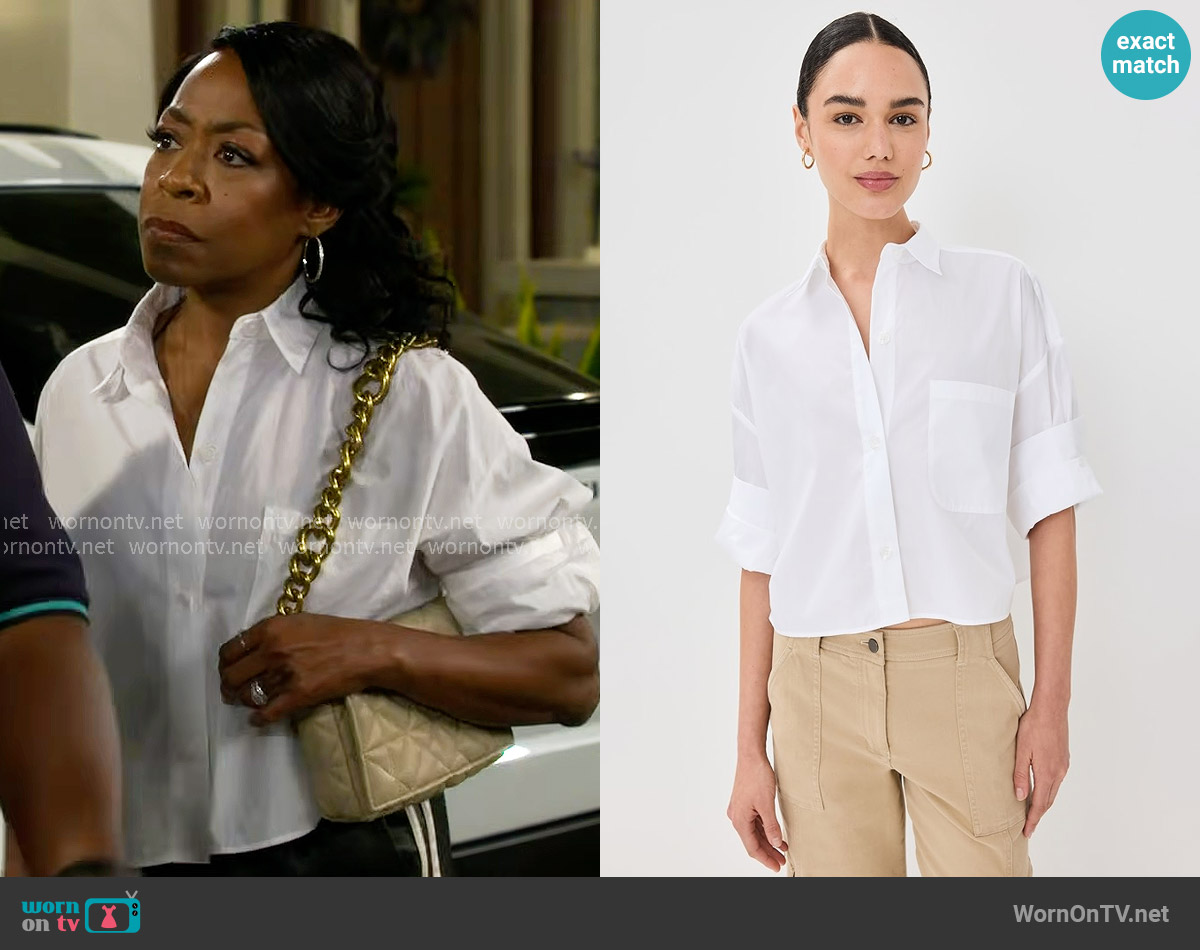 TWP Next Ex Shirt in White worn by Tina Butler (Tichina Arnold) on The Neighborhood