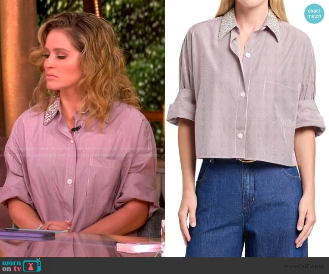 TWP Next Ex Striped Cropped Shirt with Crystal Collar worn by Sara Haines on The View