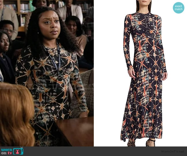 Ulla Johnson Naia Ruched Printed Jersey Maxi Dress worn by Janine Teagues (Quinta Brunson) on Abbott Elementary