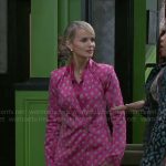 Vanessa’s pink printed suit on Beyond the Gates