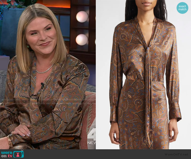 Veronica Beard Francine Print Tie Neck Silk Blend Top worn by Jenna Bush Hager on The Kelly Clarkson Show