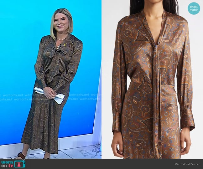 Veronica Beard Francine Print Tie Neck Silk Blend Top worn by Jenna Bush Hager on Today