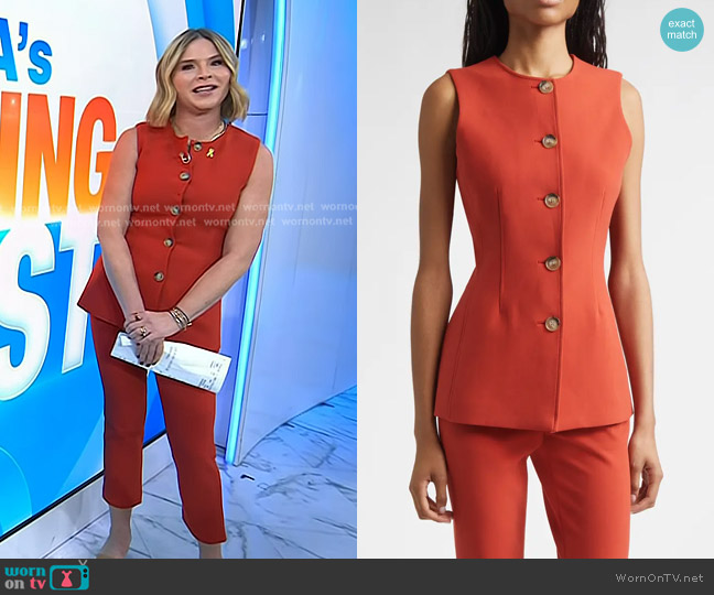 Veronica Beard Jessup Vest in Carnelian Red worn by Jenna Bush Hager on Today