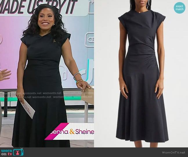 Veronica Beard Lisette Cotton Poplin Midi Dress in Black worn by Sheinelle Jones on Today