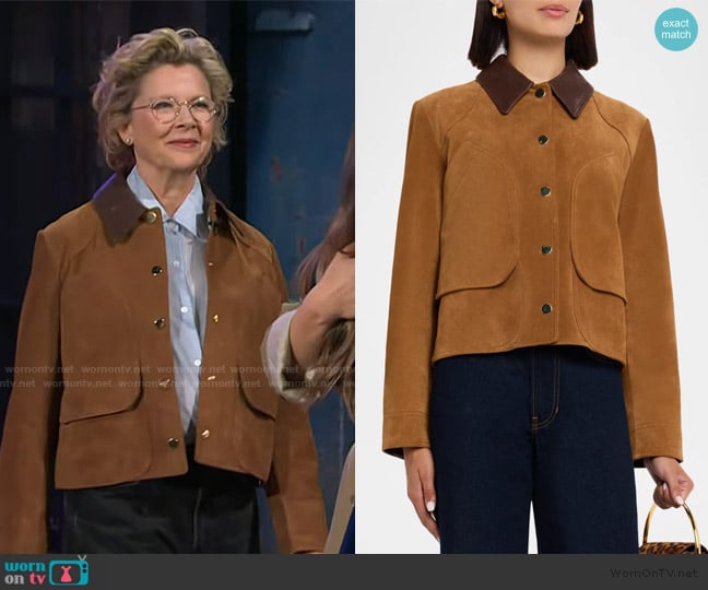 Veronica Beard Walters Crop Suede Barn Jacket worn by Annette Bening on The Kelly Clarkson Show