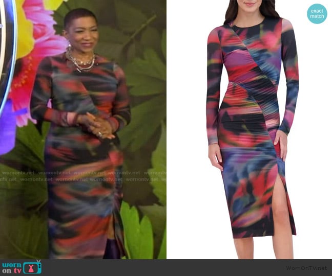 Vince Camuto Ruched Long Sleeve Body-Con Dress worn by Deja Vu on Live with Kelly and Mark