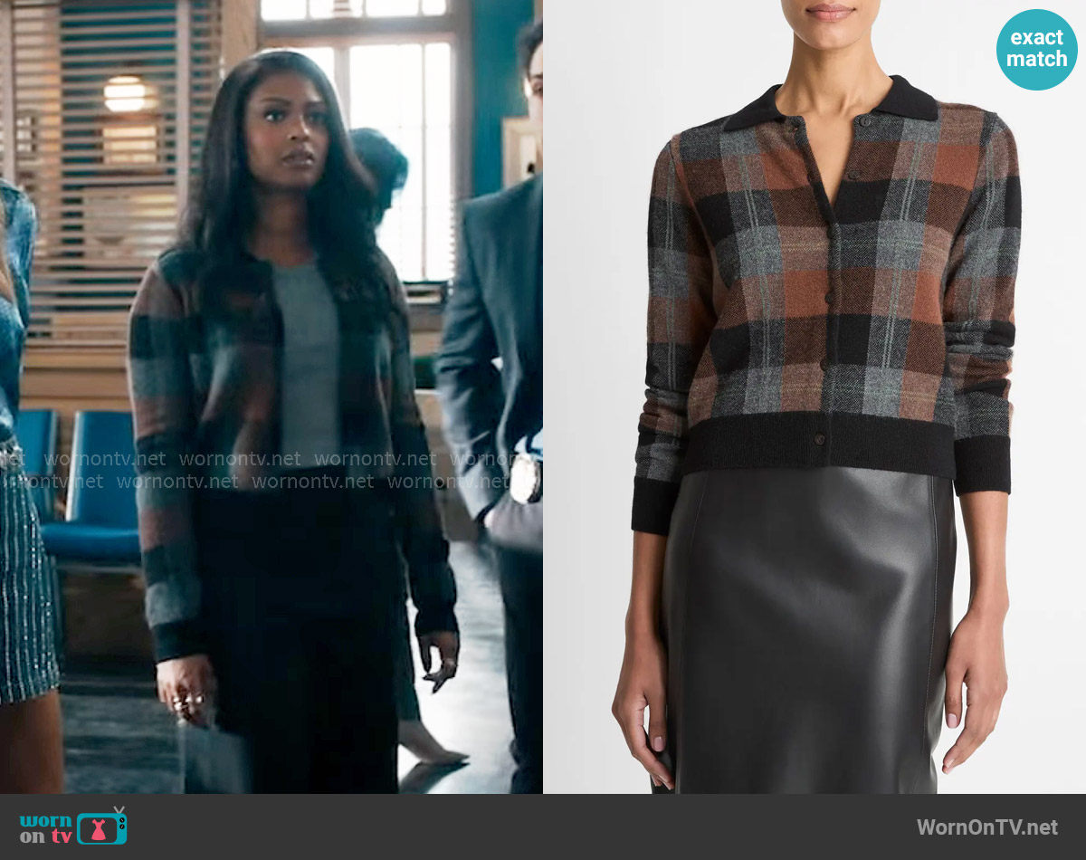 Vince Check Plaid Cashmere Cardigan worn by Daphne (Javicia Leslie) on High Potential
