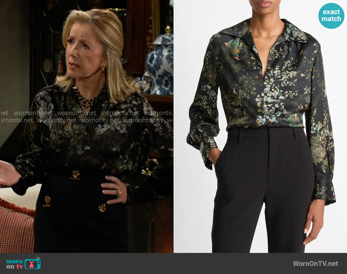 Vince Grape Vine Blouse worn by Nikki Reed Newman (Melody Thomas-Scott) on The Young and the Restless
