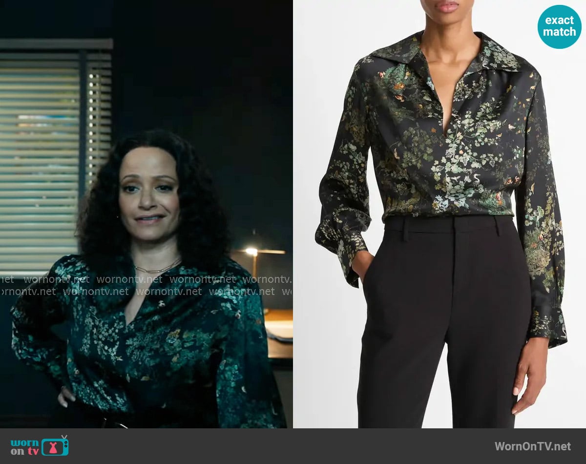 Vince Grape Vine Blouse worn by Selena (Judy Reyes) on High Potential