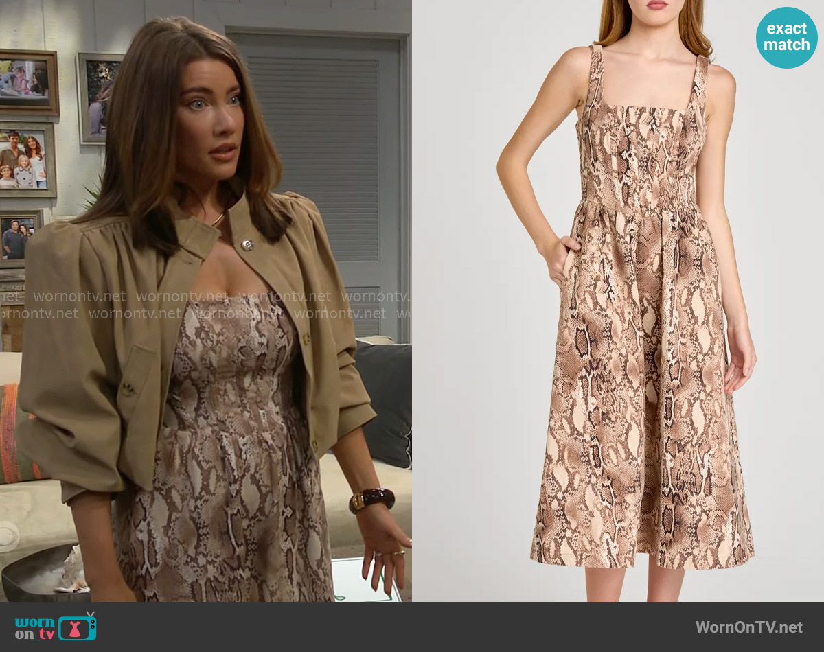 WAYF Savanna Snakeskin Print A-Line Dress worn by Steffy Forrester (Jacqueline MacInnes Wood) on The Bold and the Beautiful