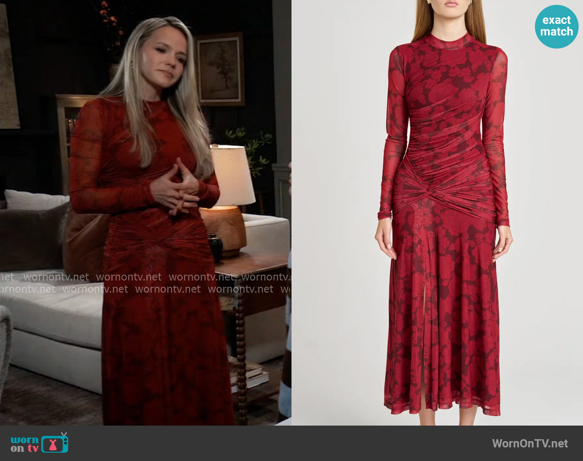 WAYF Selene Dress in Scarlet Roses worn by Lulu Spencer (Alexa Havins Bruening) on General Hospital