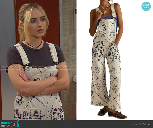 We The Free Rising Sun Overalls in Solar Ecru worn by Holly Jonas (Ashley Puzemis) on Days of our Lives