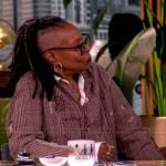Whoopi’s plaid distressed jacket on The View