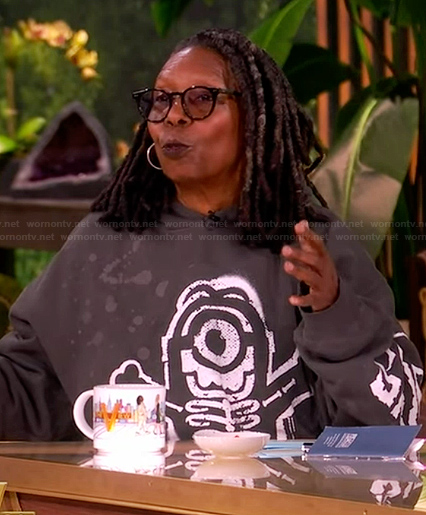 Whoopi’s black minion graphic hoodie on The View