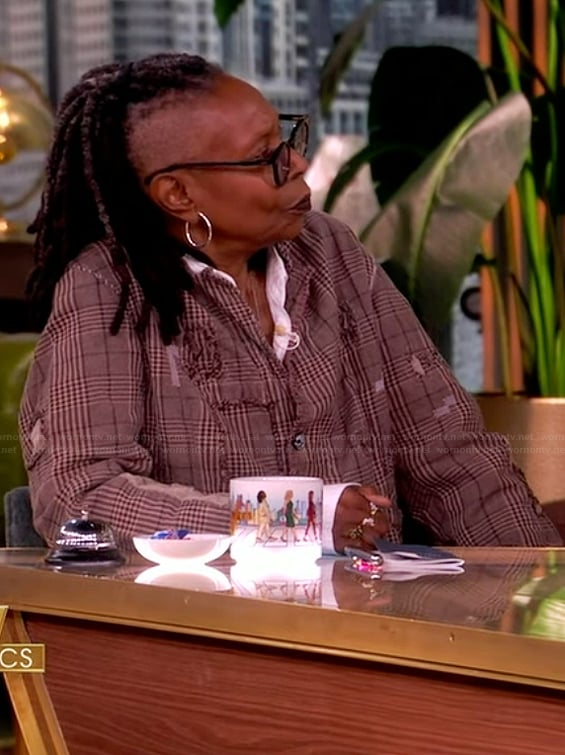 Whoopi’s plaid distressed jacket on The View